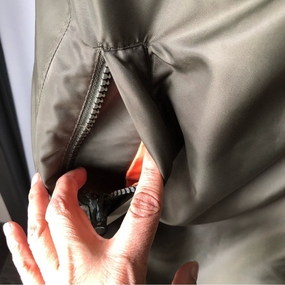 Anoarak Long Line Hooded Vest Removable Fur Trim Olive Green Large - Picture 7 of 14